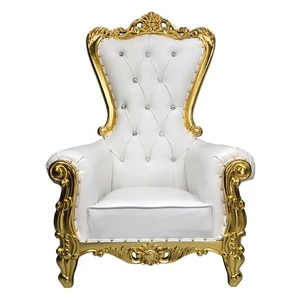 Luxury Royal Party Carving Baroque White Gold King Throne Chair For Wedding