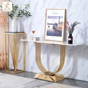 luxury style decorative marble top stainless steel frame console table luxury stainless steel golden base console table