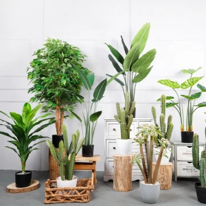 M177 Wholesale Green Plants In Pots Plam Olive Bamboo Banana Artificial Bonsai Tree Silk Artificial Plants For Home Decor Indoor