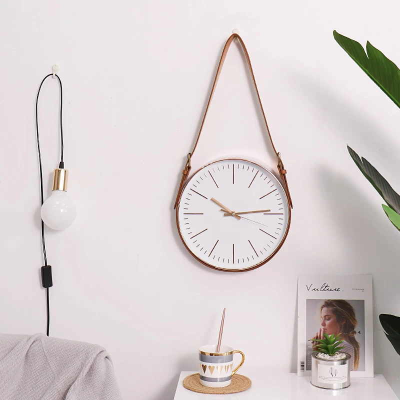 Maxery Modern Leather Wall Clock For Home Decor Simple Quartz Clock For Sitting Room Silent Clock For Study Or For Bedroom