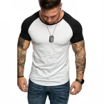 Mens Casual Raglan Short Sleeve T Shirt Round Neck Baseball Raglan T shirt Slim Fit Mens Shirt Curved Hem