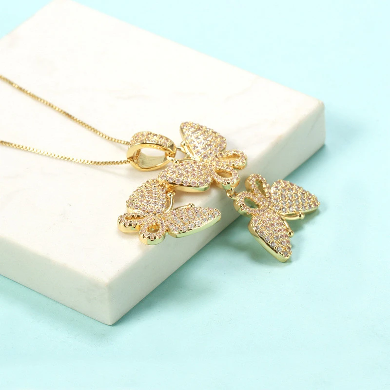 micro pave cz multiple butterfly necklace jewelry women
