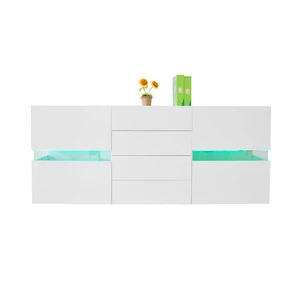 Modern European high gloss UV White kitchen dining room sideboard cabinet cupboard with LED light drawers