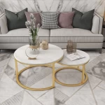 Modern Simple Style Black Gold Rock Slab Marble Top Round Tea Center Coffee Table