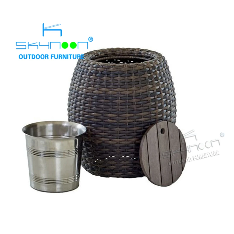 Modern wicker round side table with ice bucket Living Room outdoor side table High Quality rattan coffee table(12099E)