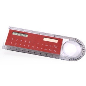 multi-function 10cm  ruler protractor 8 digits solar energy power magnifier calculator