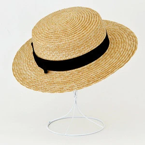 natural custom school gift straw boater hat cheap wheat wide brim straw hat with bow