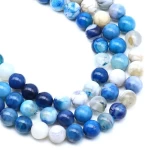 Natural Genuine 6-10mm Blue Sapphire Semi-precious Gemstone Fire Dragon Veins Agate For Jewelry Making Design