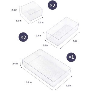 New 5 Pcs Clear Acrylic Kitchen Drawer Organizers Utensils Silverware Storage Trays Bathroom Drawer Divider Bins for Home