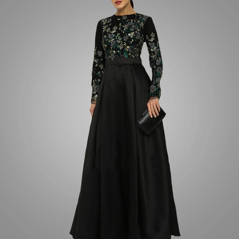 New Arrivals Islamic Clothing Modern Fashion Long Sleeve Kaftan Dress High Quality Big Hem Muslim Evening Dress Online