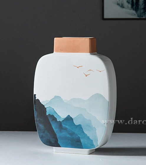 New chinese style vase mountain picture art ceramic flower pot home decor