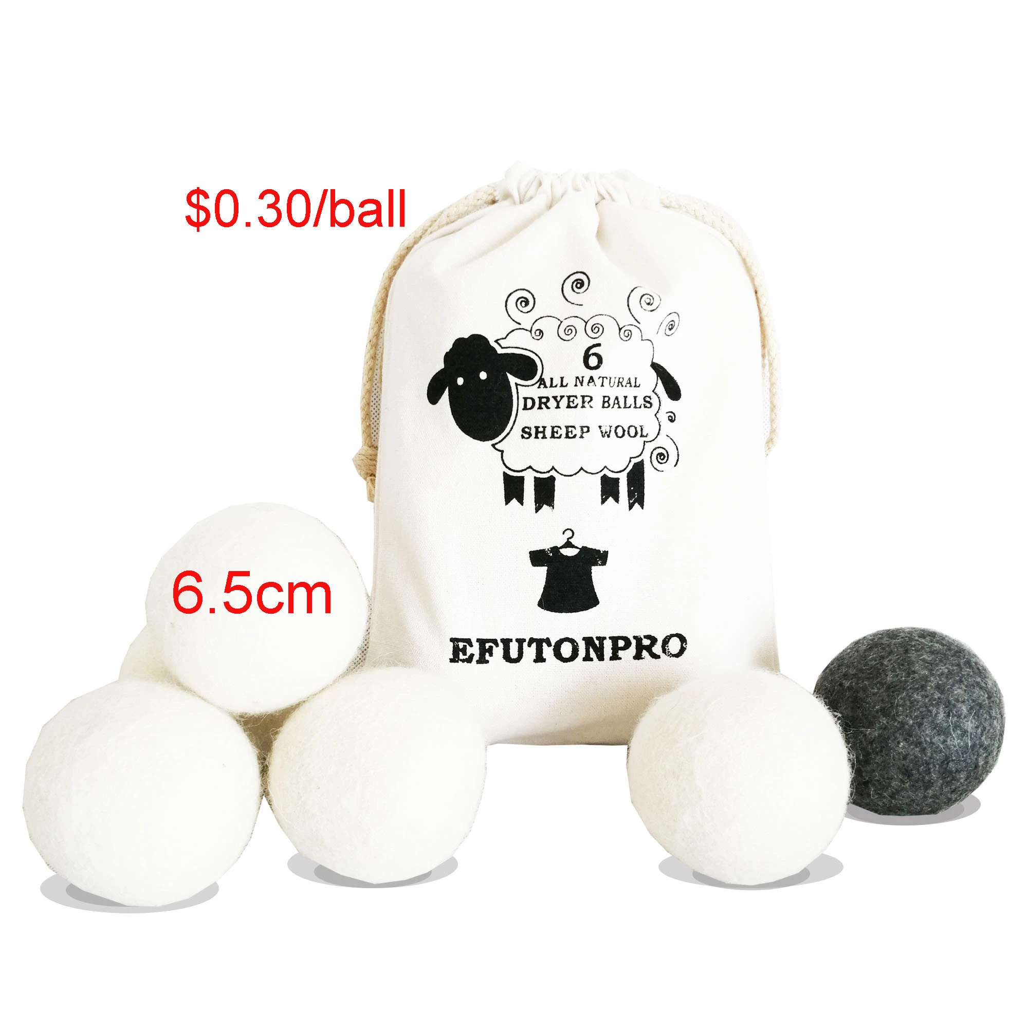 New design Factory direct Eco L 6.5 cm 30-35 g Laundry Ball XL 6pack OEM wool felt dryer balls cleaning ball
