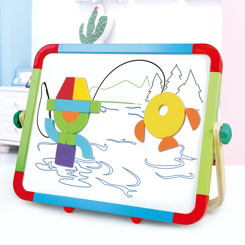 New design kids painting educational toy double sided wooden kids black and white drawing board toy for kids