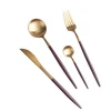New design snake print handle dinner fork spoon knife stainless steel cutlery gold flatware