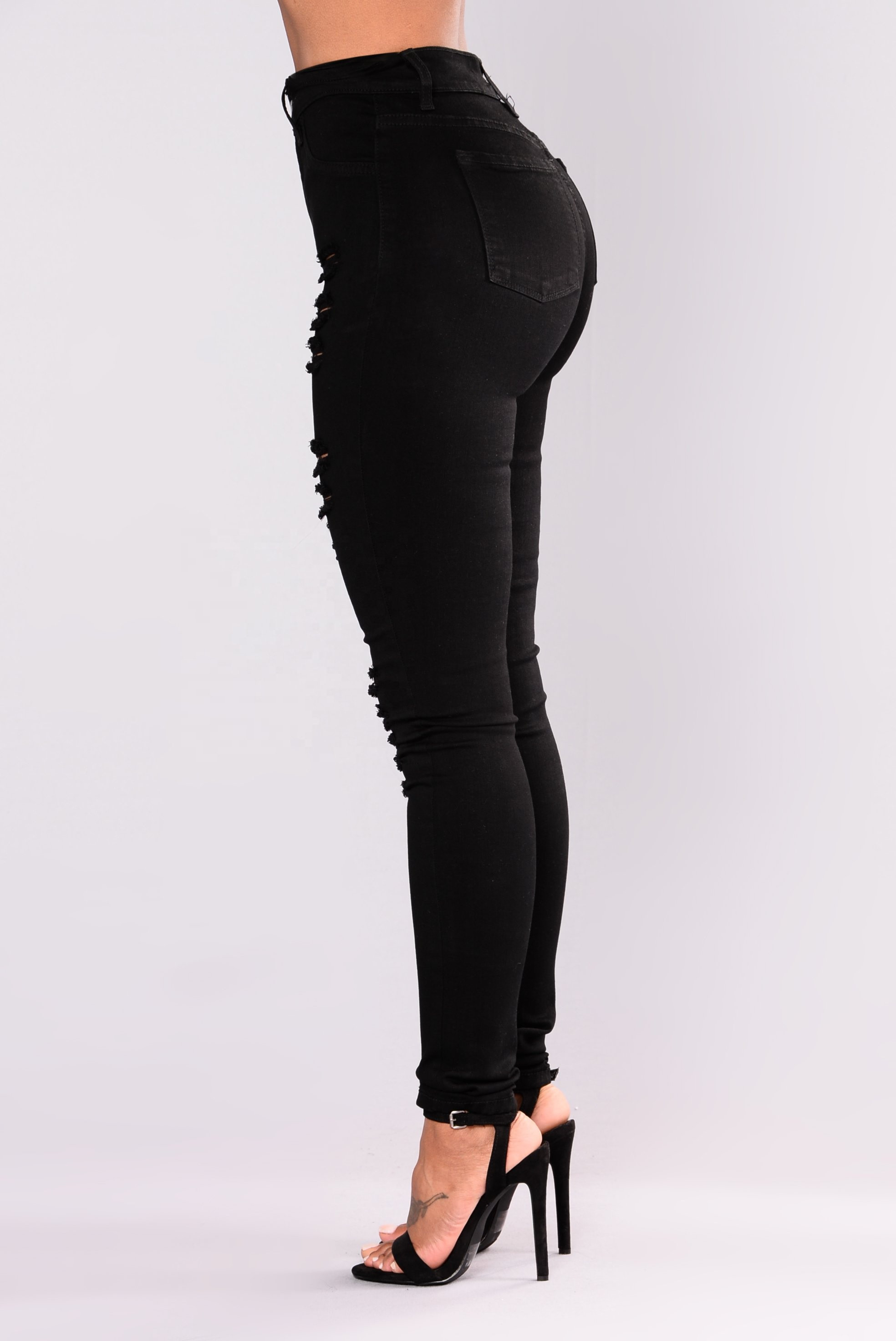 Buy New Fashion High Rise Black Skinny Ripped Jeans For Women From 