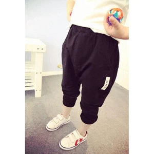 new model baby bottoms black color with sky letters plain dyed long style kids harem pants