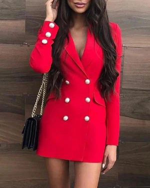 New Overalls Red  Office Ladies Women Dlazers Suit Luxury Casual Dress Button Down Suit Blazer Dress Wom
