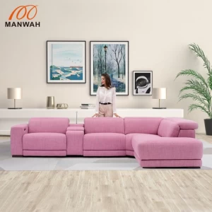 New Style High Quality Soft Feeling Living Room Furniture Pink Cover 5 Seater Fabric Sofa Set