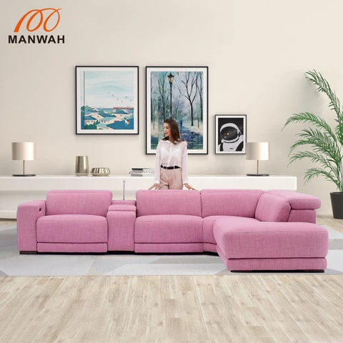 New Style High Quality Soft Feeling Living Room Furniture Pink Cover 5 Seater Fabric Sofa Set
