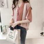 New Summer Fashion Striped Plus Size Women Blouses Shirts Chiffon Femme Casual Tops M-4XL