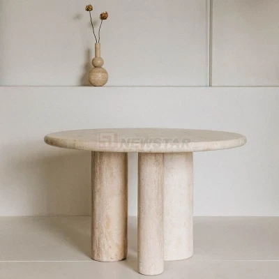 Newstar Modern Dining Room Table 3 Different Sizes Table Feet Natural Stone Travertine Marble Round Dining Table