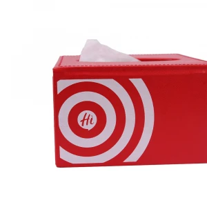 OEM Custom Promotional Red Square PU Leather Tissue Box