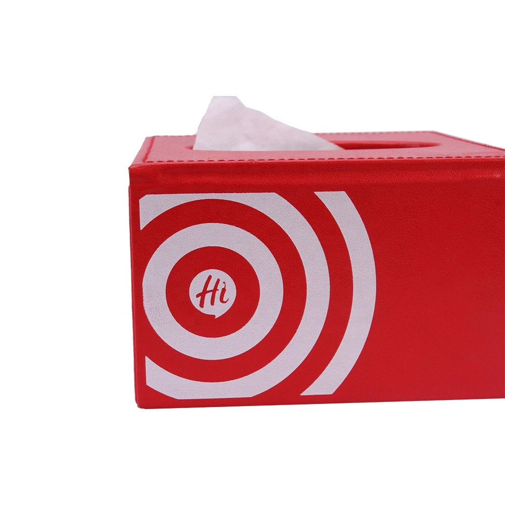 OEM Custom Promotional Red Square PU Leather Tissue Box