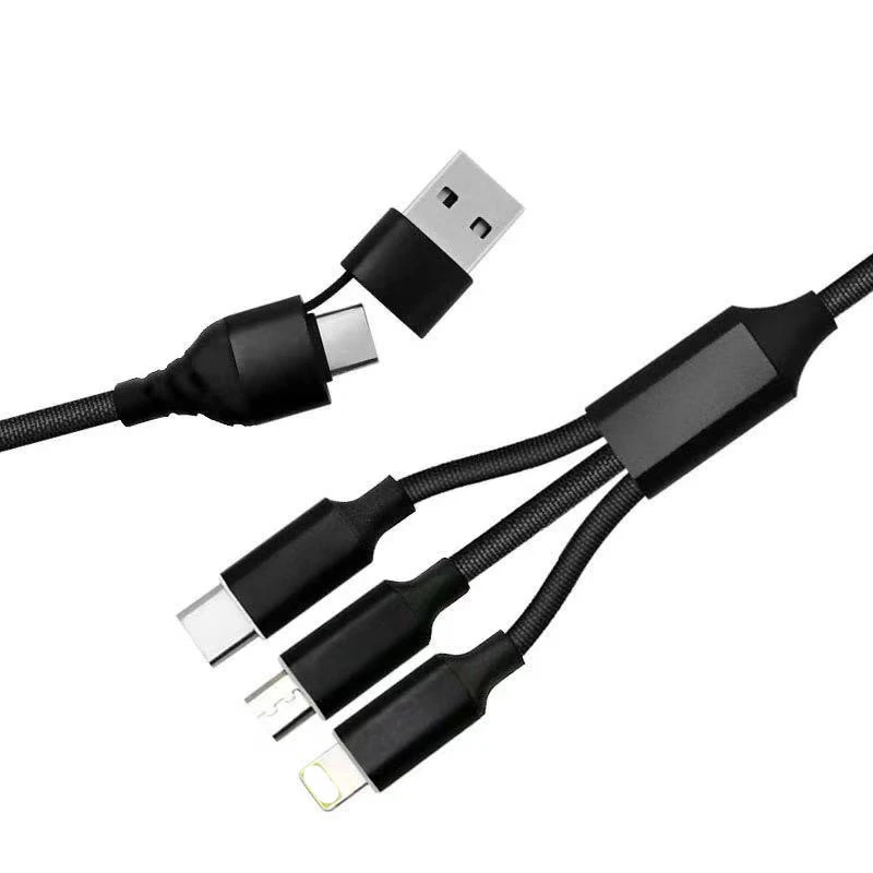 OEM/ODM Charging USB Cable Fabric 3 in 1 Braided 6 in 1fast Mobile Phone Android System+ Iphone System Standard USB Nylon Black