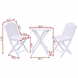 Outdoor Furniture Garden Pool White Wood Folding Table Chair Set