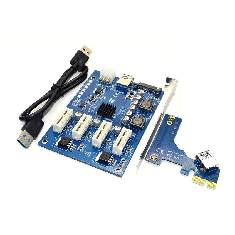 PCI-E 1 to 4 PIC Express x16 Expansion Kit 1x to 4 Port PCI Express Switch Multiplier PIC HUB 6 Pin Sata USB Riser Adapter Card