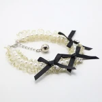 Pearl Pet Necklace Classic Dog Collar with White Lace Bell Bowknot Dog Cat Pet Jewelry
