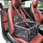 Pet car seat carrier seat pets dog booster car seat with clip on safety leash and zipper storage pocket
