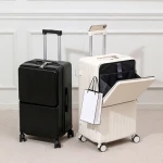 Pink Multifunctional usb charger port luggage set with cup holder travel suitcase with power bank charger