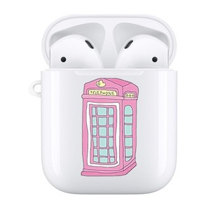 Pink Telephone Booth White Hard Shell Accessories Compatible with Apple AirPods 1&amp;2 Oem Custom Logo