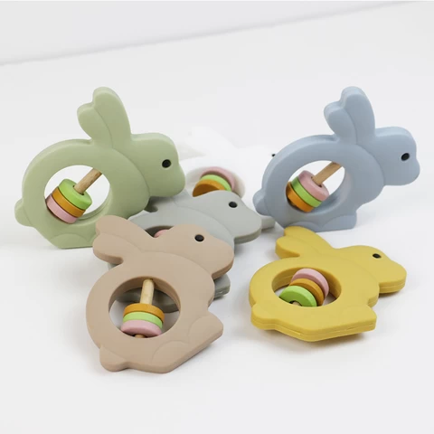 PISSEN Food Grade Animal Bunny Ear Teether Silicone Baby Teether Custom Rabbit Baby Teething Toy Baby Rattles Toys