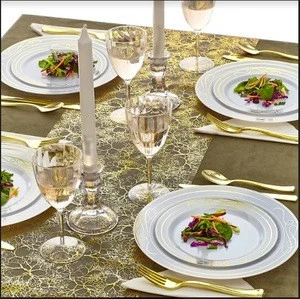 PLASTIC DINNER PLATES FOR PARTIES | 20 pc | Heavy Duty Dishes | Elegant Fine China Look | Opulence -Cream (10.25&quot;)