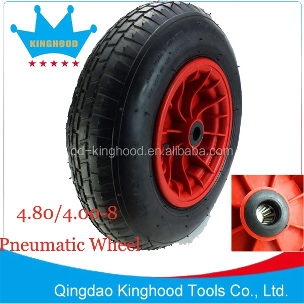 Pneumatic wheel with Plastic rim 4.80 / 4.00-8 4PR TT in 1 part Roller bearings hub 20x75MM