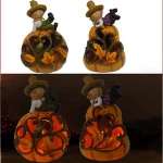 Polyresin scarecrow boy with pumpkin solar garden light Harvest festival decorations