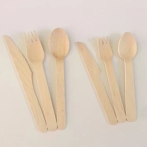 PPbag packing Eco-friendly birch wood tableware wooden disposable flatware