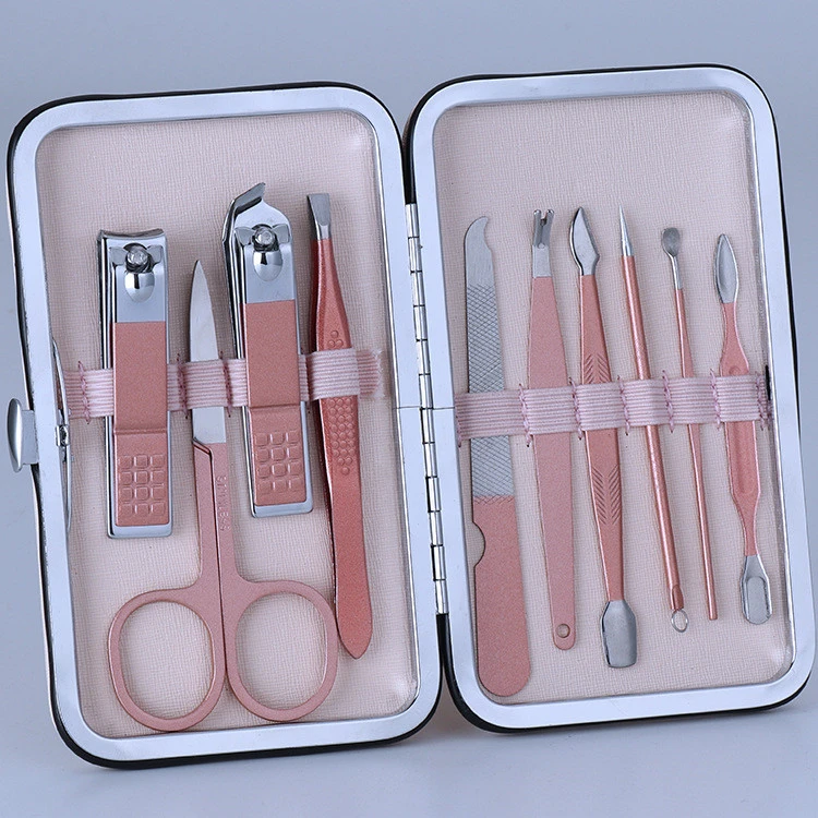 Professional Stainless Steel Nail Clipper Set Nail Tools Manicure Set of 10pcs Travel & Grooming Kit with Pink Case