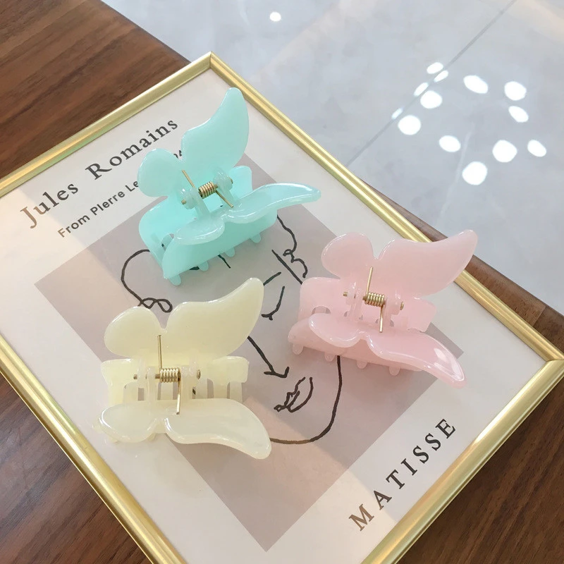 Pure Color Butterfly Acid Acetate Hair Claw Clips No Slip Solid Color Jelly Acrylic Butterfly Hair Clip Clamp For Ladies