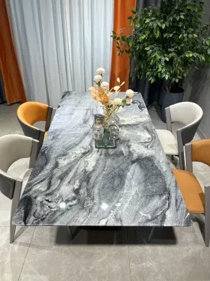 Rectangular Dining Table Modern Marble Table with Carbon Steel Painted Table Frame for 4 to 6 People