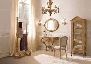 Rococo furniture luxury golden single bathroom vanity and sink set