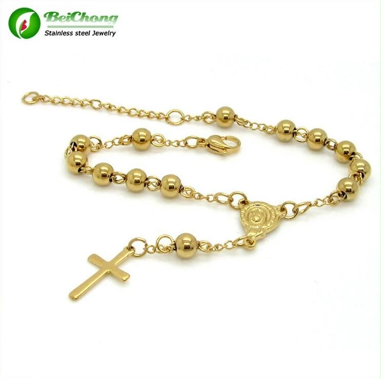 Rosaries catholic 18k gold plated rosary stainless steel bracelet