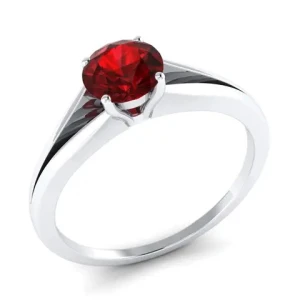 Royal Red Velvet Luxurious 925 Sterling Silver Engagement Ring with Brilliant Round Cut Natural Red Garnet Gemstone Fine Jewelry