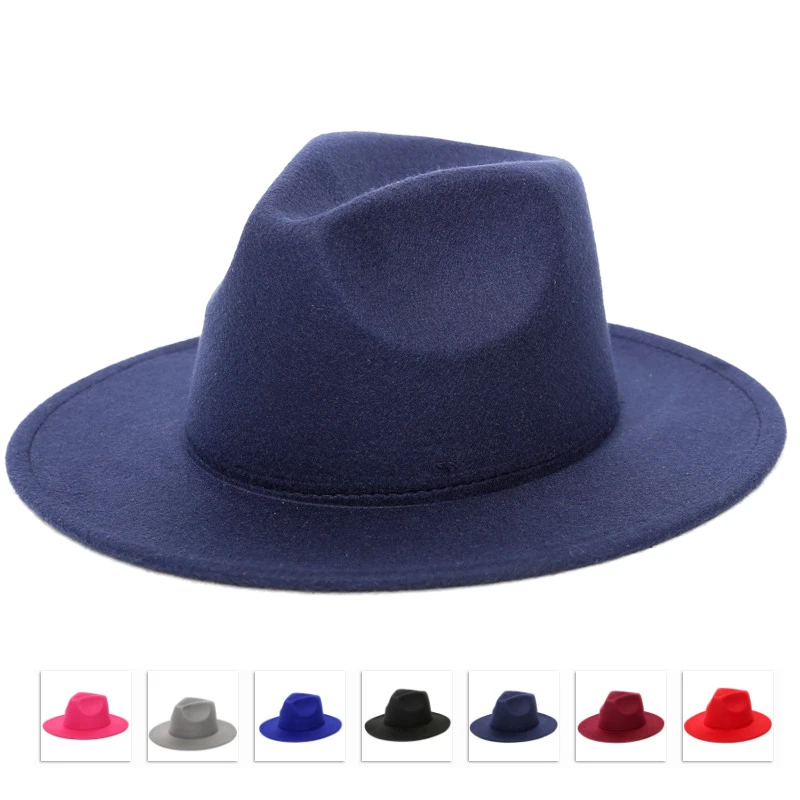 SH-1014 Classic Women Men Vintage Flat Felt Wide Brim Panama Fedora Hats