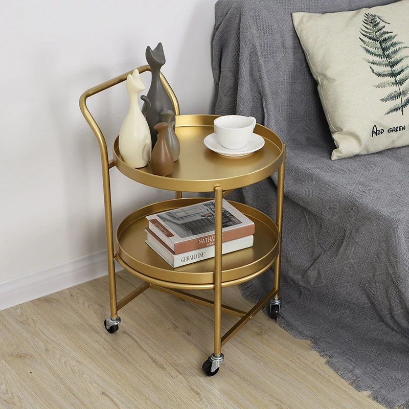 Side Table Nordic Living Room Metal End Coffee Bedside Round Gold Set Modern Tea Coffee Wheeled Movable Sliding Side Table