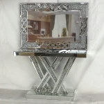 Silver Glass W Shape Console Table Living Room Entryway Table and Mirror Set for Villa Hotel