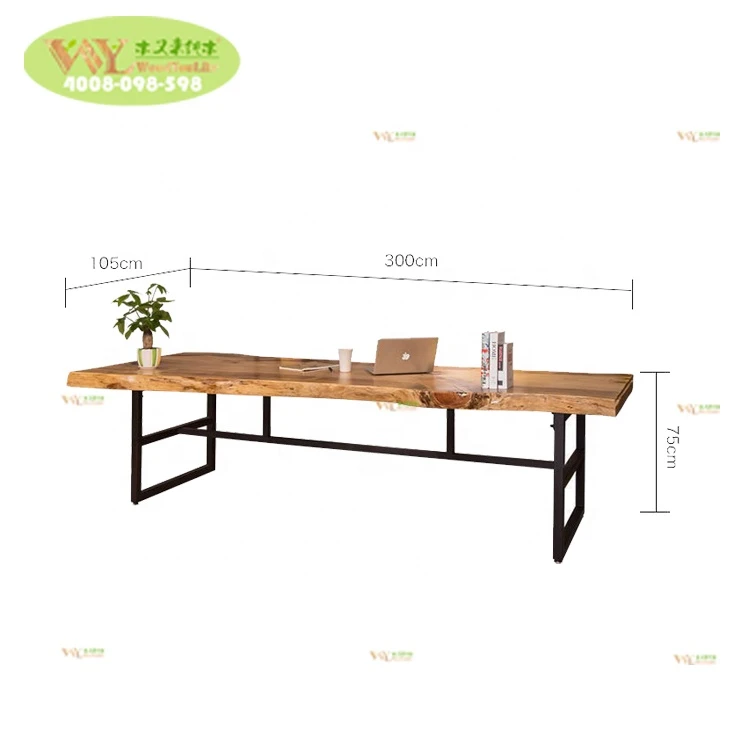 Simple design natural solid wood edge Ecuador walnut slab wooden  dining table with metal legs