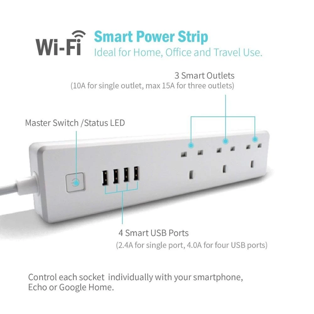 Power Strip With 4 Outlets 4 Usb Ports Home Office Wifi Remote Control  Power Strip Smart Wireless Outlet Brazil Plug